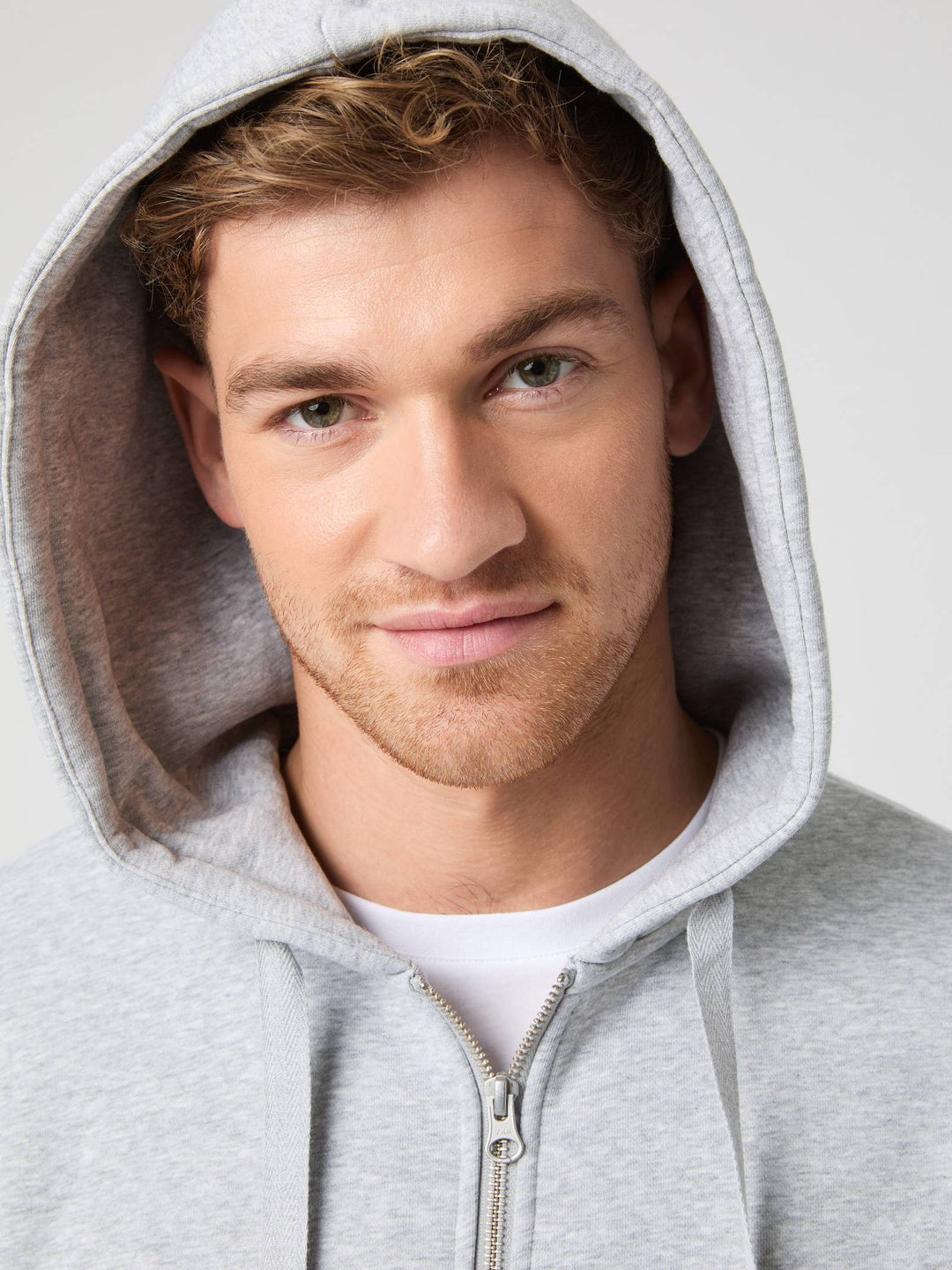 Centre Zip Hoodie - Light Grey Melange