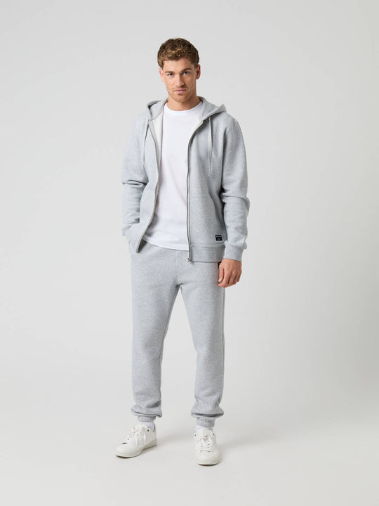 Centre Zip Hoodie - Light Grey Melange