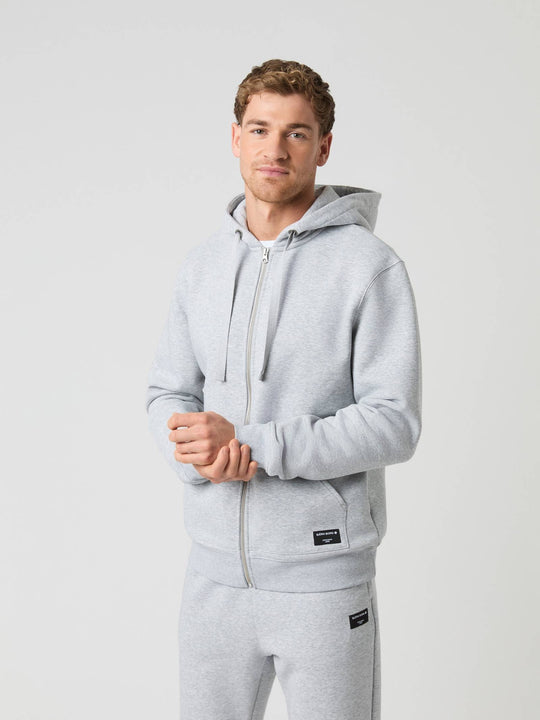 Centre Zip Hoodie - Light Grey Melange