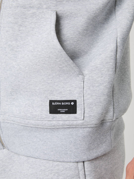 Centre Zip Hoodie - Light Grey Melange